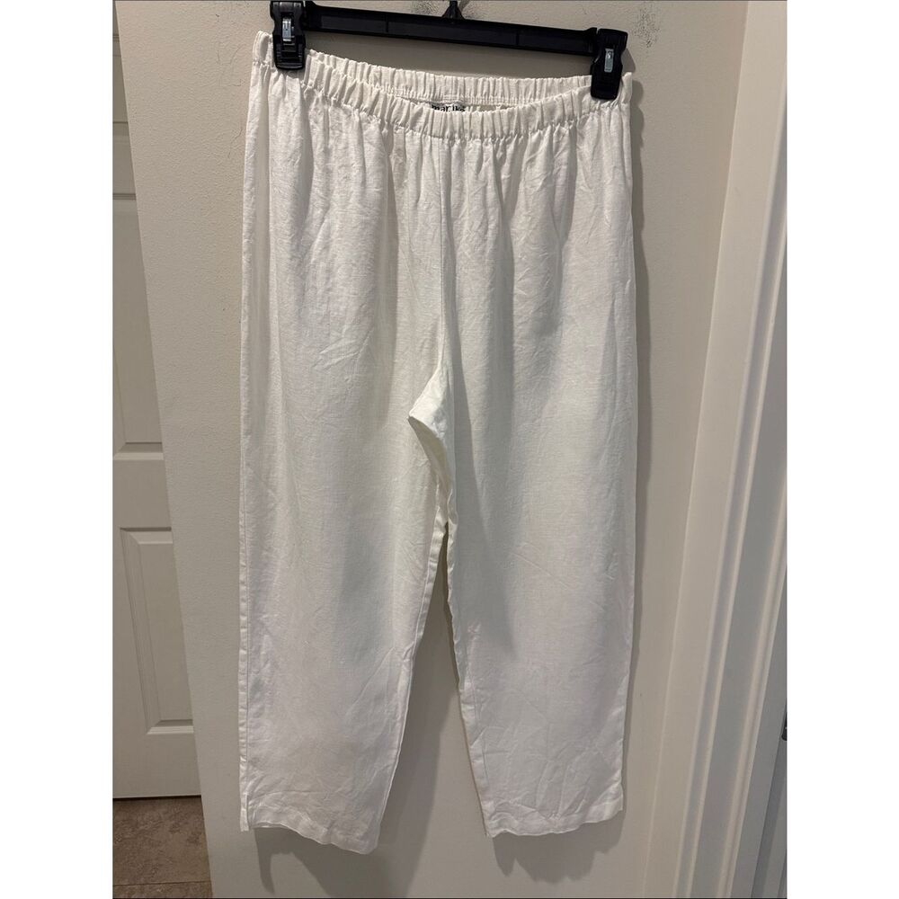 Mariko New York Palm Beach White Elastic-Waist Women’s Pull-On Linen Trousers M